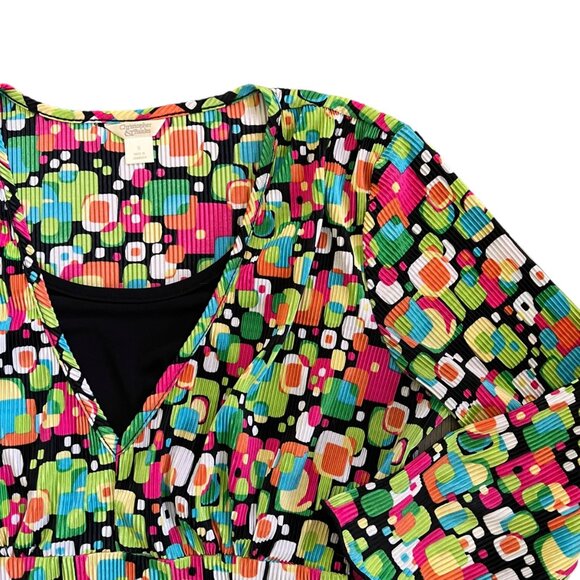 Vintage Christopher & Banks Novelty Print Mod Scrunch Babydoll Top S - Picture 3 of 7